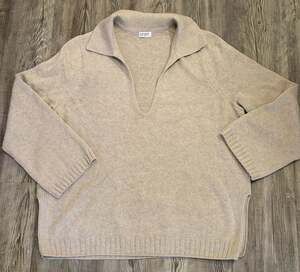 LESET Cashmere Lambswool Polo Sweater Beige Size M